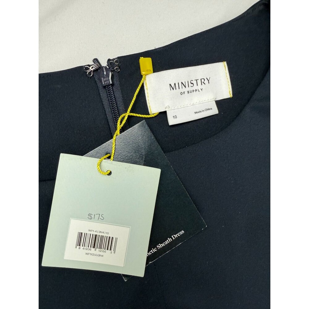 NWT MINISTRY OF SUPPLY Japanese Kinetic Sheath Dress Workleisure Navy 10 $175 - Picture 4 of 8